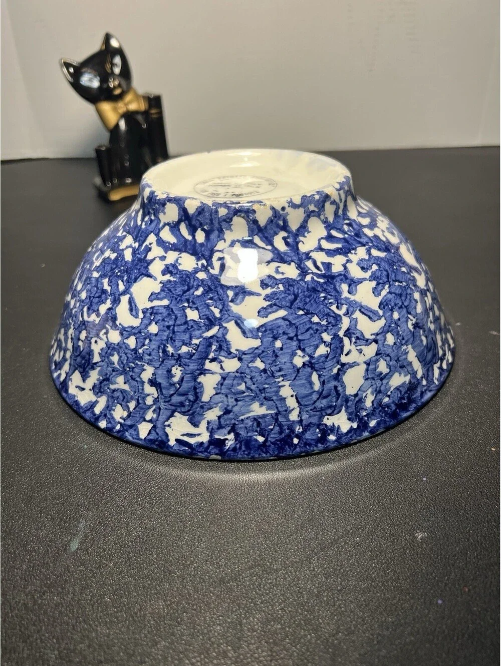 Pier 1 Imports Italy 1990s Bowl Blue White Spongeware Ceramic, 9.5x3.5